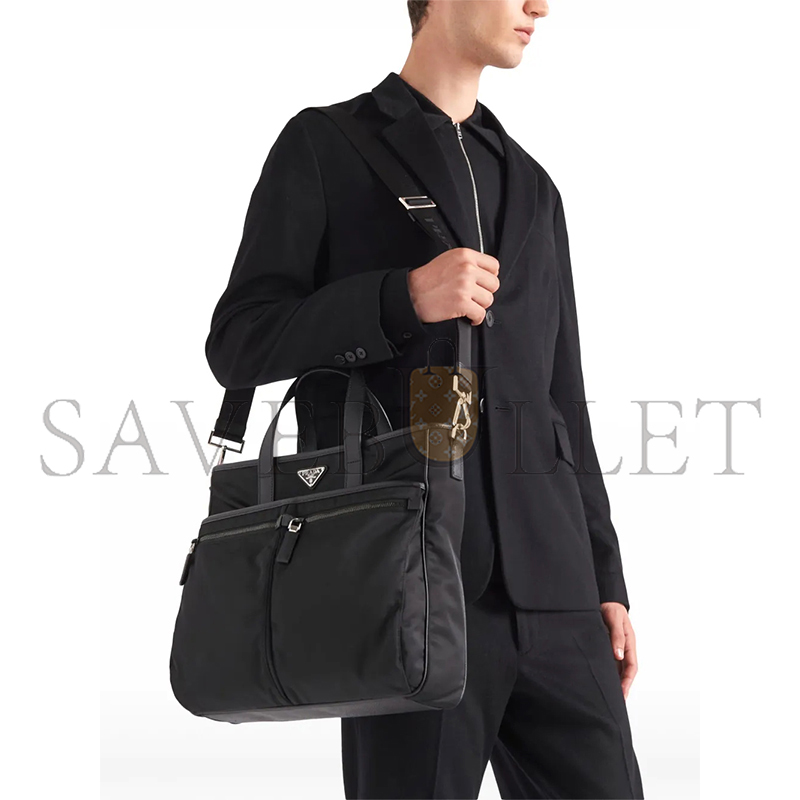 Pra*a re-nylon and saffiano leather tote bag 2vg860 (36*34*8cm)